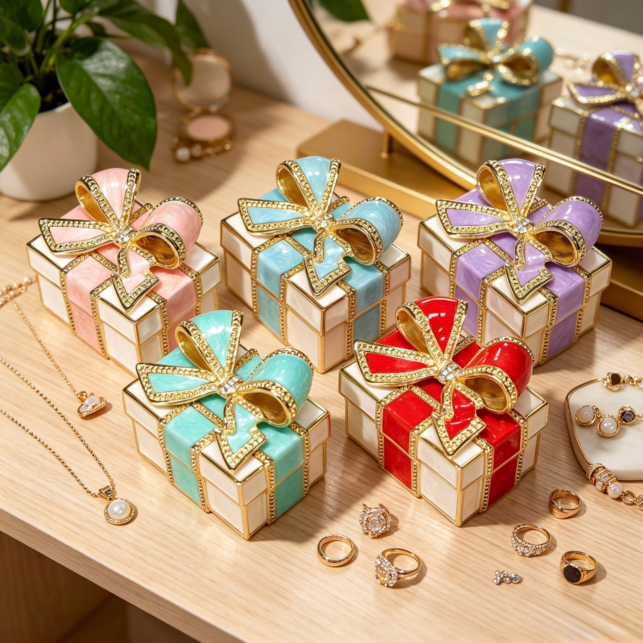 Enamel Bow Jewelry Box